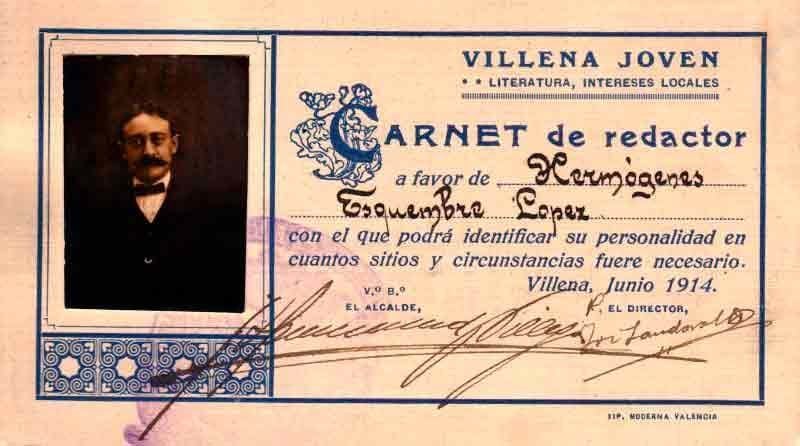 Carnet de colaborador de la revista Villena Joven