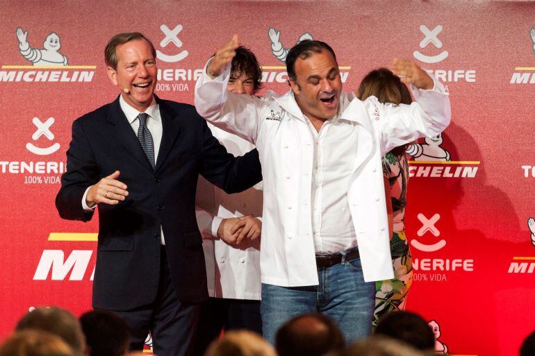 Ángel León, tras recibir su tercera estrella Michelin, en Tenerife.