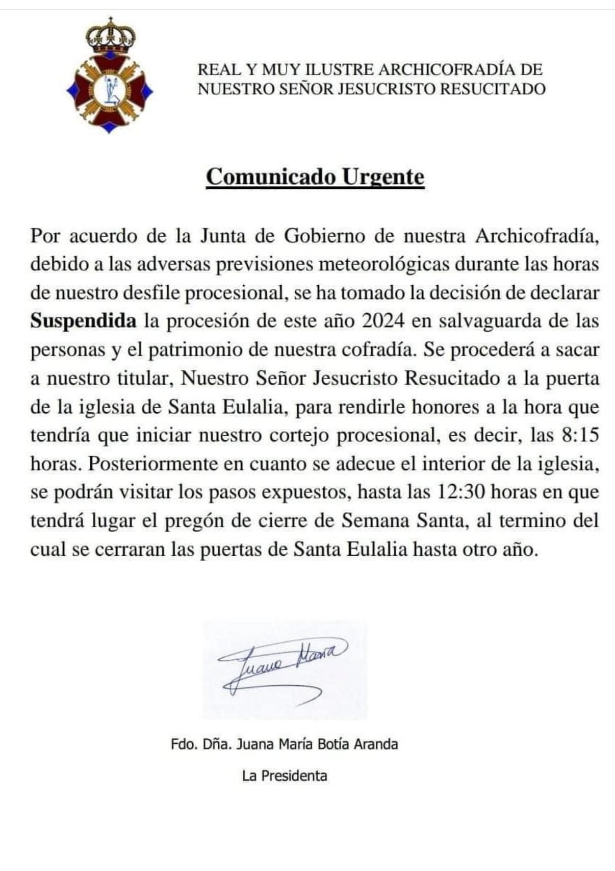 Suspendida la procesión del Domingo de Resurrección en Murcia