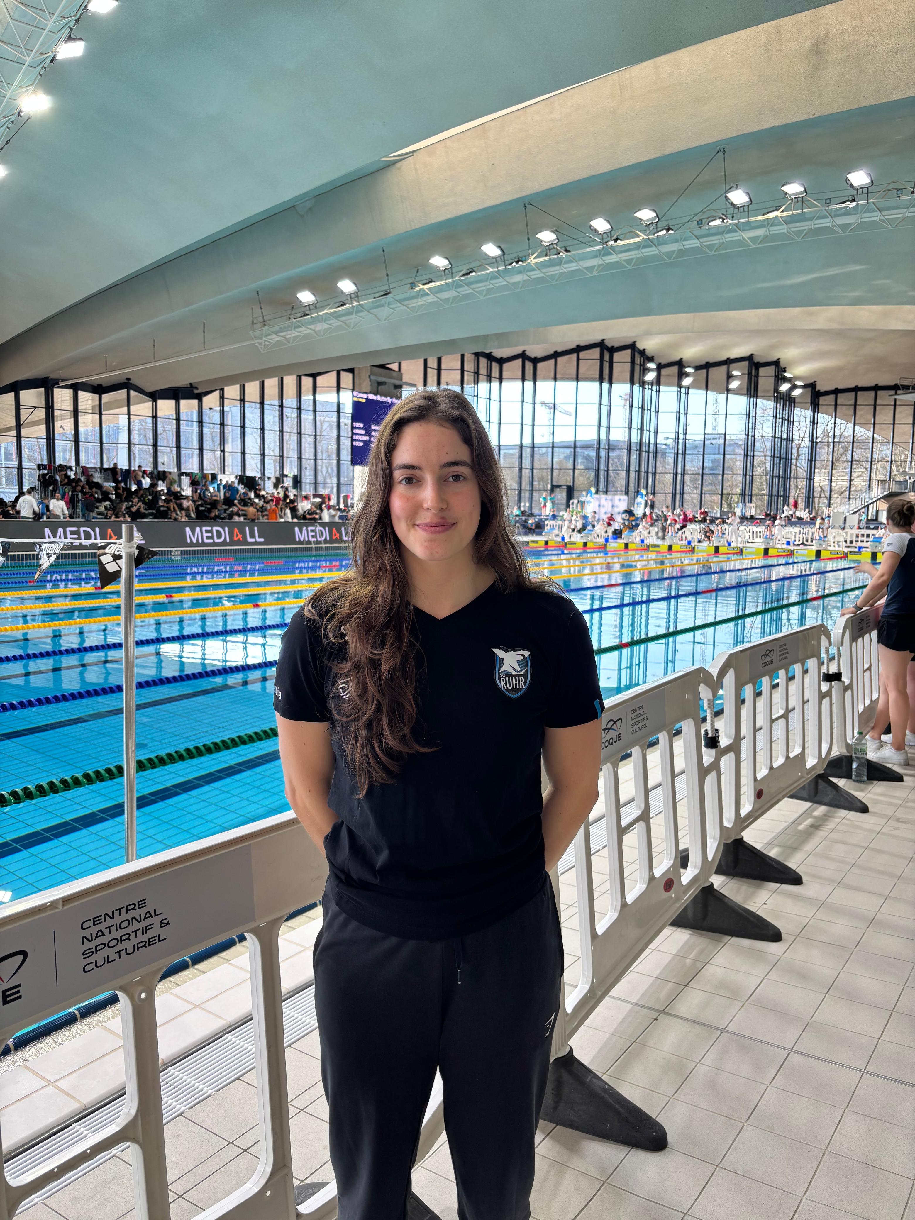 Nàdia Tudó al míting de Luxemburg on ha batut el rècord d'Andorra de 50 metres braça