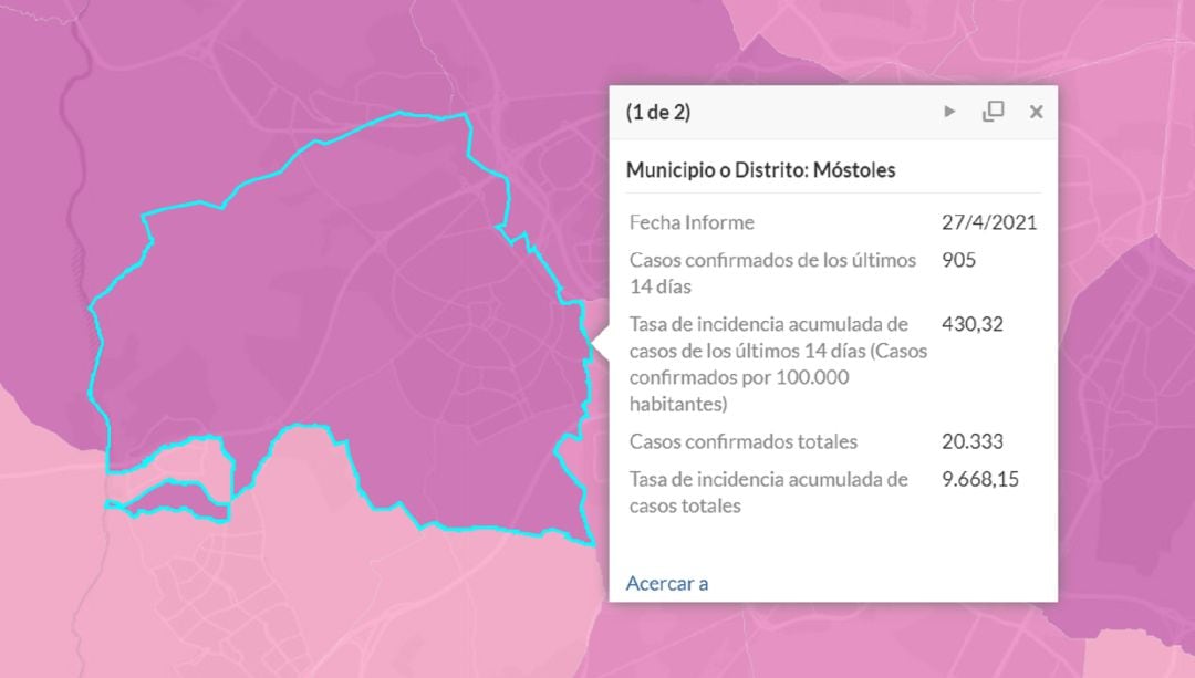 Situación epidemiológica de Móstoles a 27 de abril de 2021