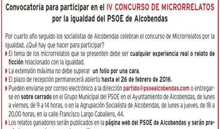 Nueva convocataria de los microrrelatos por la igualdad del PSOE de Alcobendas