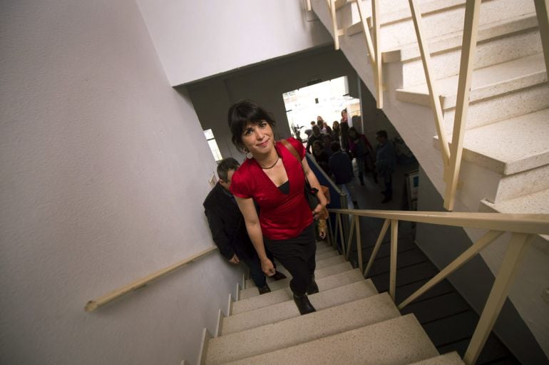 La nueva secretaria general de Podemos en Andalucía, Teresa Rodríguez, a su llegada a la primera reunión del Consejo Ciudadano Andaluz de Podemos celebradoen la localidad cordobesa de Puente Genil. 