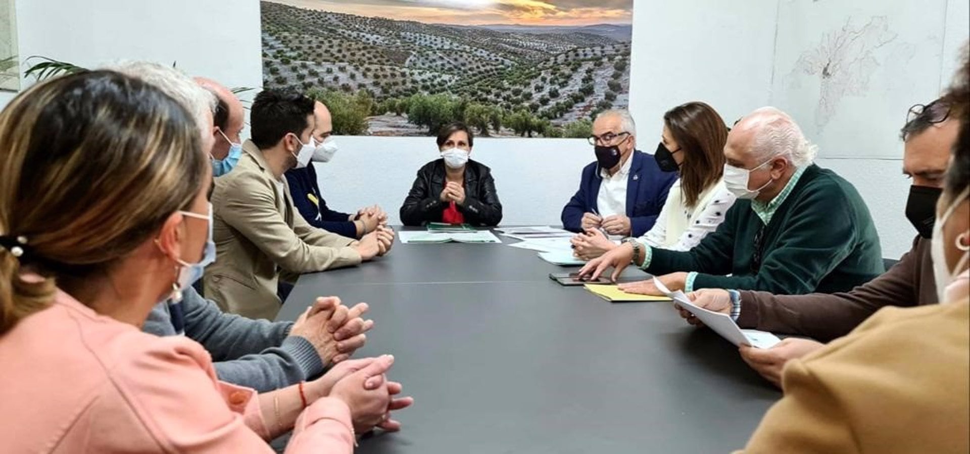 La delegada de agricultura de Jaén, Soledad Aranda (en el centro), durante una reunión con alcaldes de la provincia jiennense