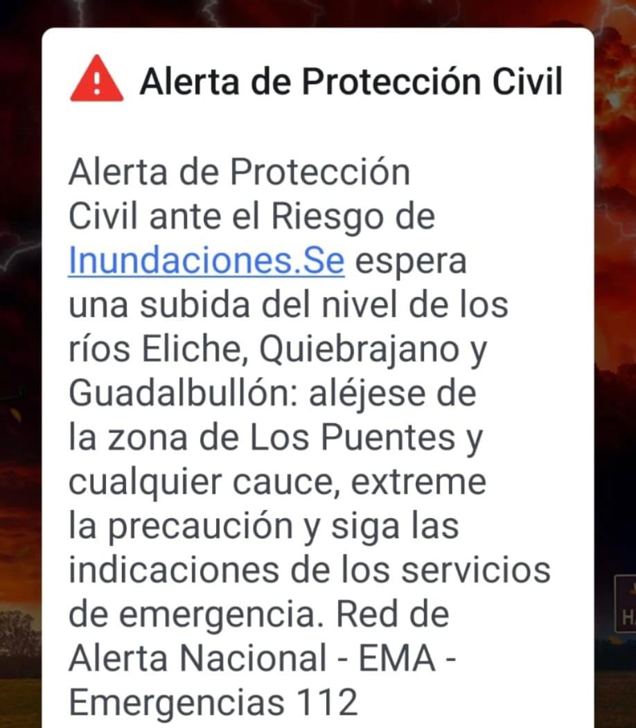Mensaje ESAlert enviado a los vecinos de Los Puentes de Jaén.