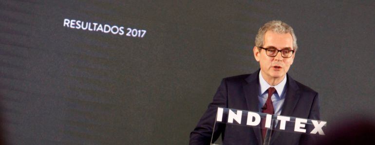 El presidente de Inditex, Pablo Isla, durante la rueda de prensa 