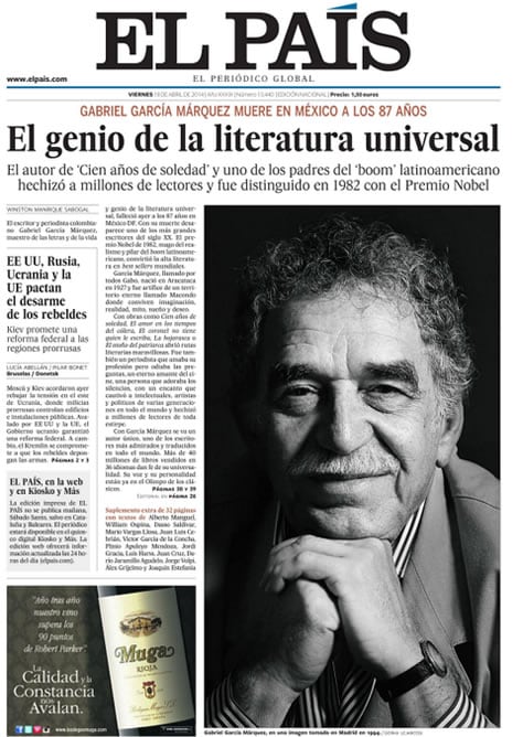 Portada de El País del 18 de abril.