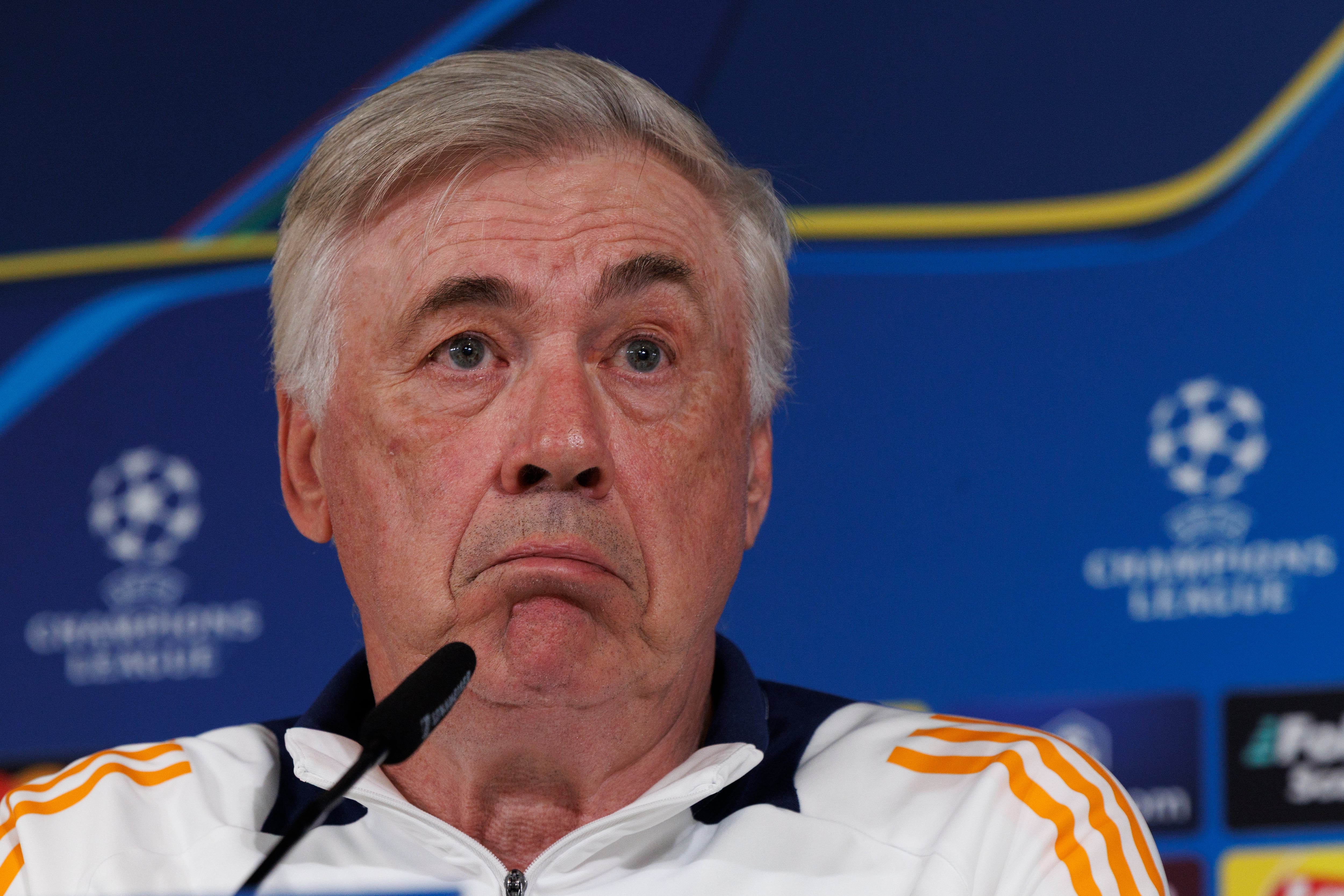 Carlo Ancelotti, durante la rueda de prensa previa al partido de vuelta de Liga de Campeones contra el Manchester City