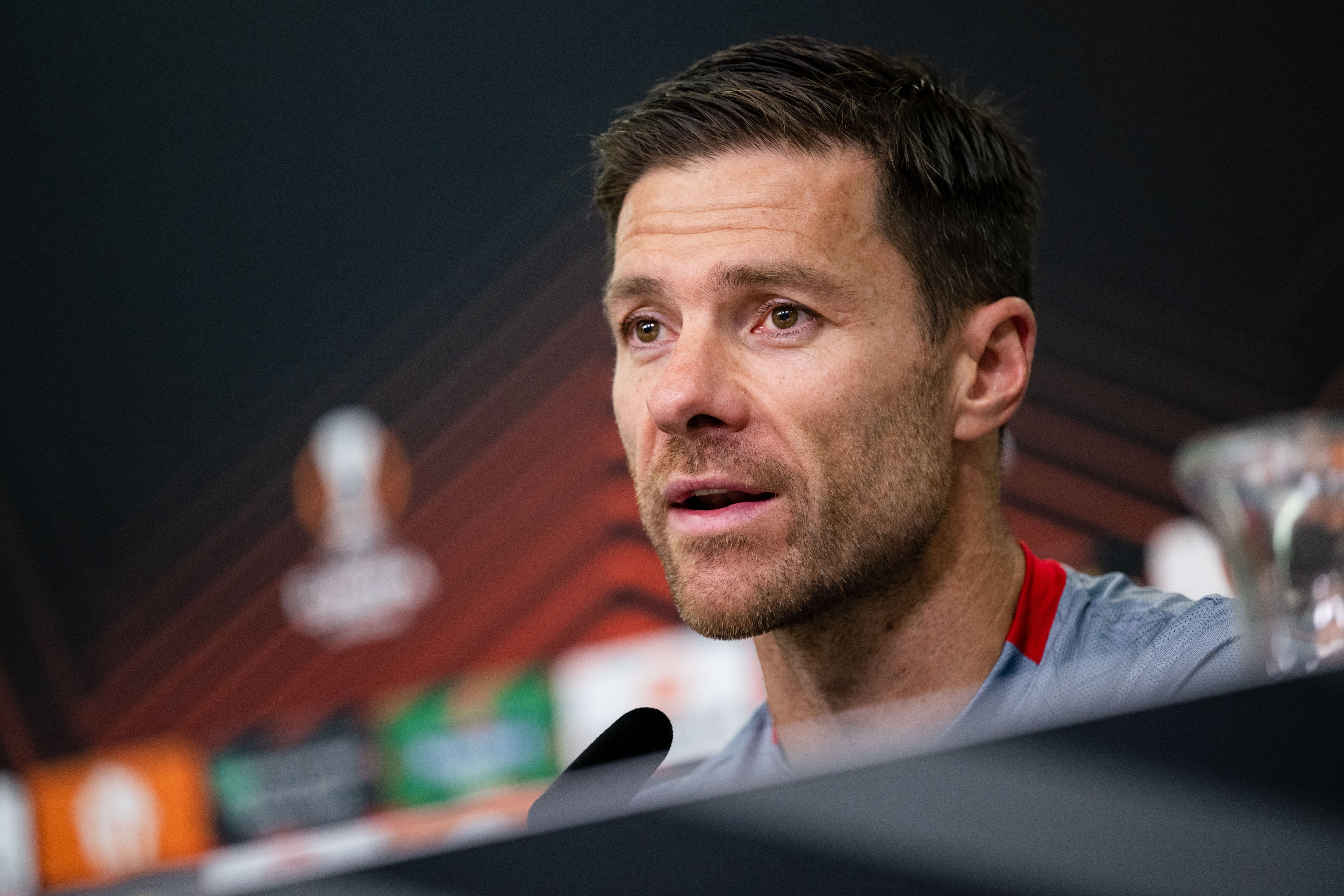 Xabi Alonso, durante la rueda de prensa previa del partiro del Bayer Leverkusen