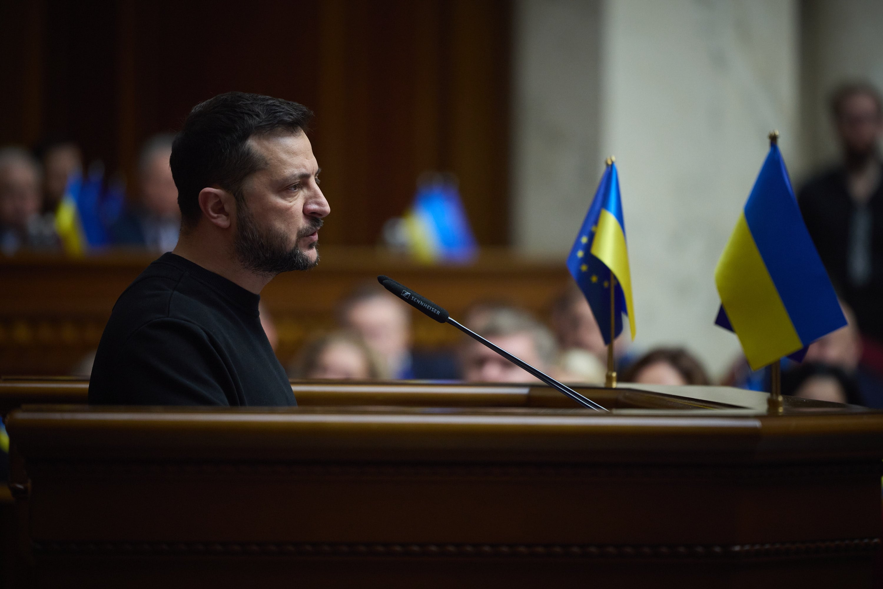 El presidente ucraniano, Volodímir Zelenski, durante la presentación del plan de resistencia para los próximos meses ante el parlamento de su país