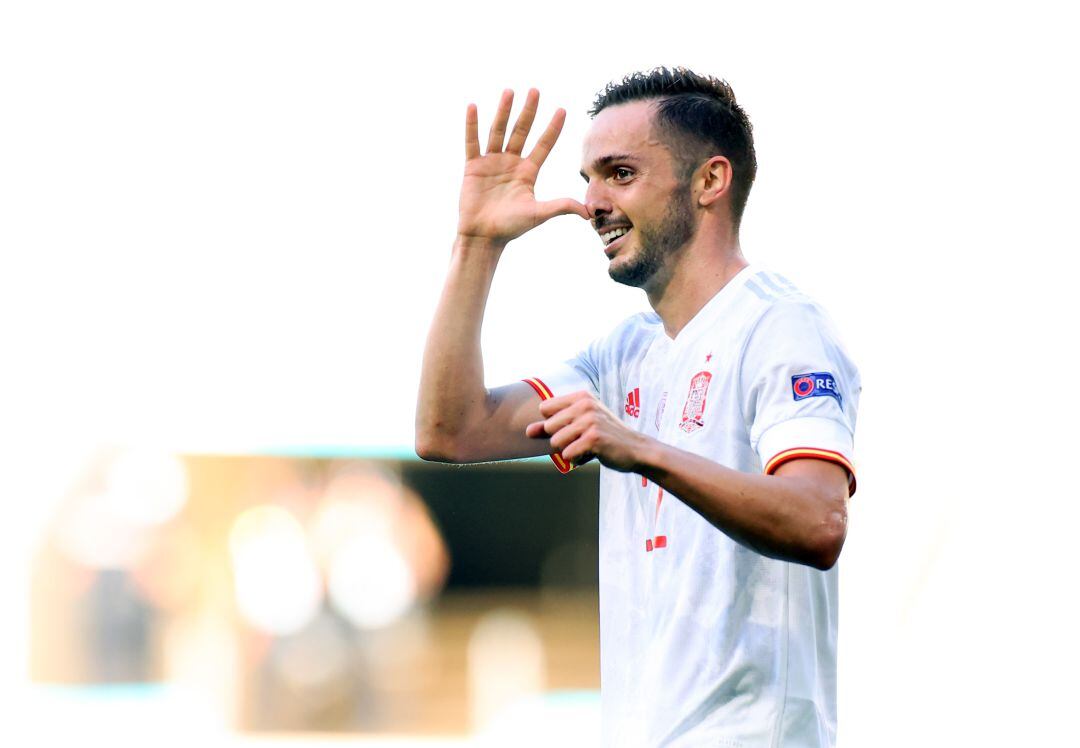 Pablo Sarabia celebra su gol frente a Eslovaquia