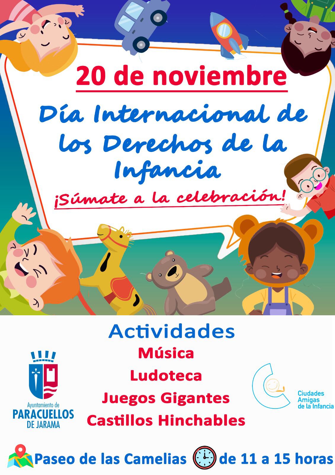 El día se conmemorará el 20 de noviembre y, para ello, se ha programado diversas propuestas infantiles que incluirán música, ludoteca, juegos gigantes y castillos hinchables