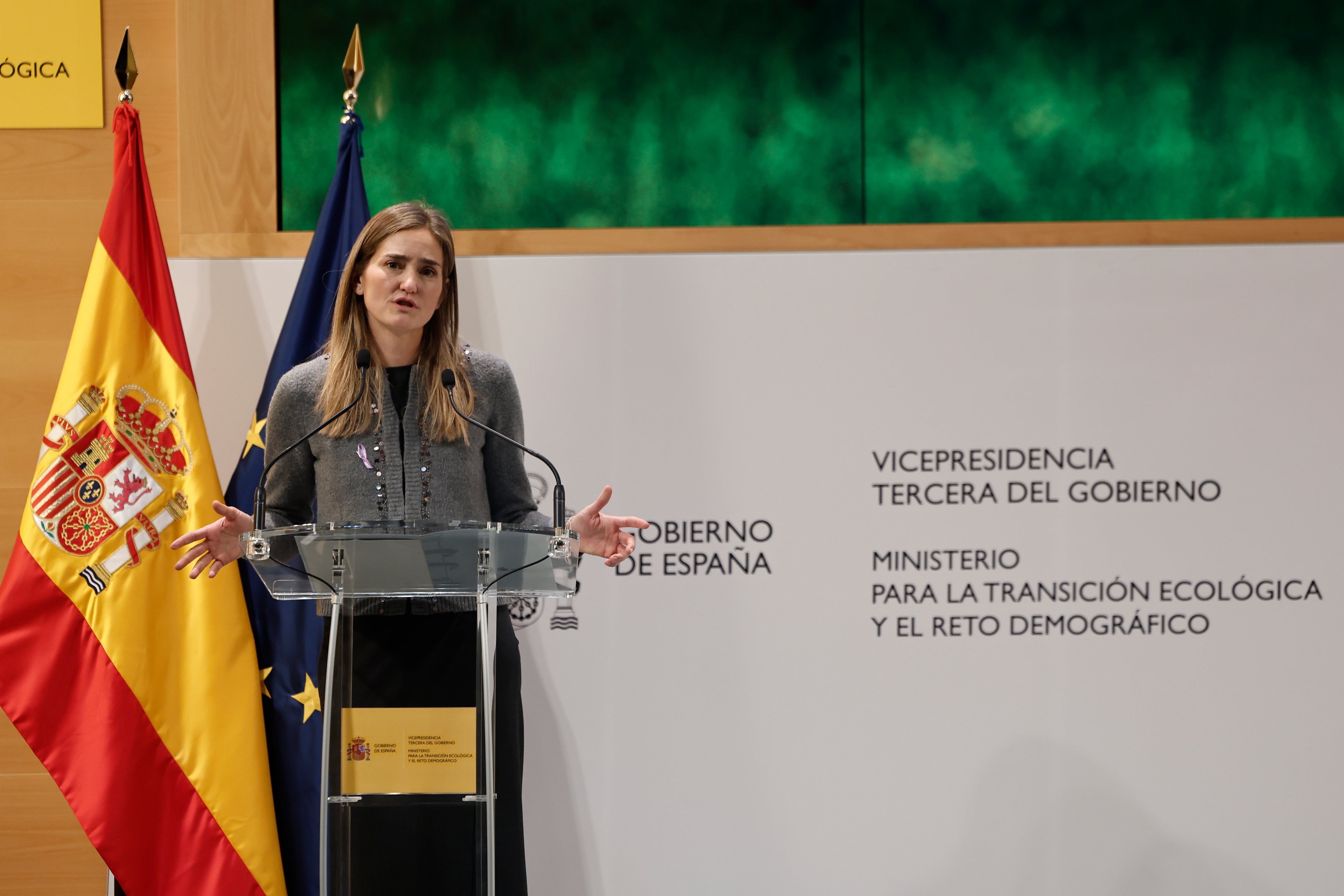 La nueva vicepresidenta tercera y ministra Transición Ecológica y Reto Demográfico, Sara Aagesen durante el acto de toma de posesión en el Ministerio de Transición Ecológica en Madrid.