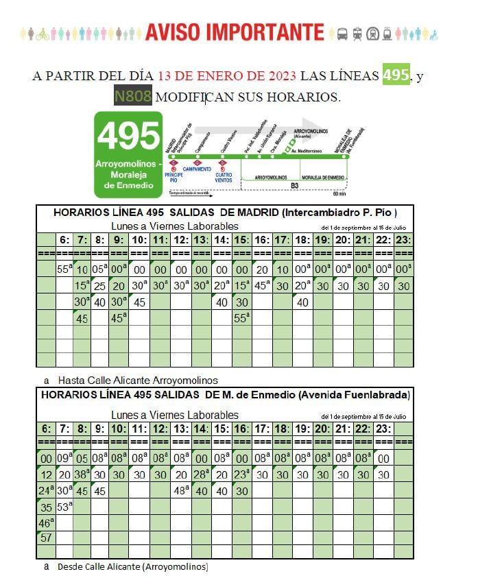 Horarios de la línea de autobús 495