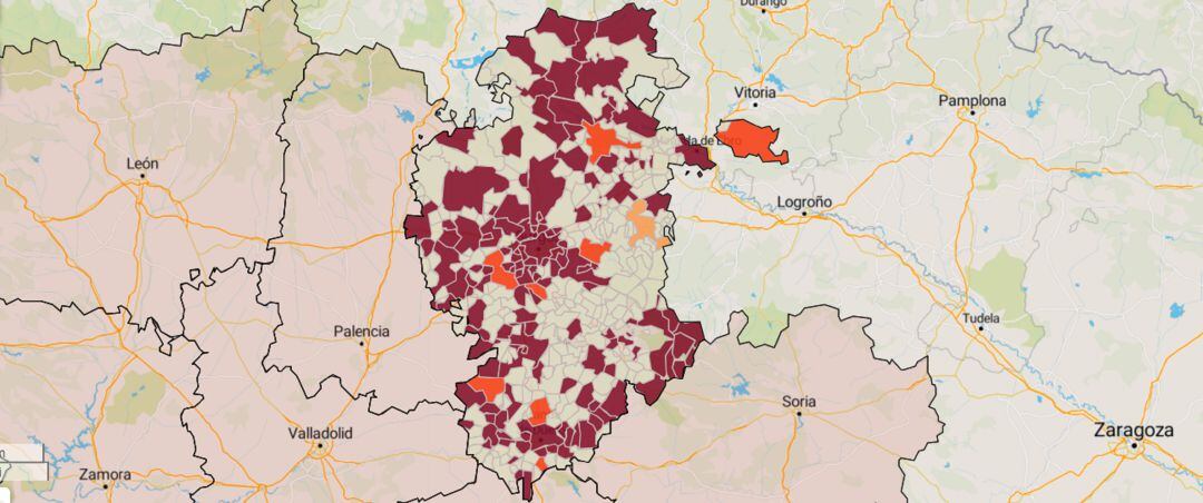 Mapa de la incidencia acumulada en la provincia a 26 de noviembre de 2020