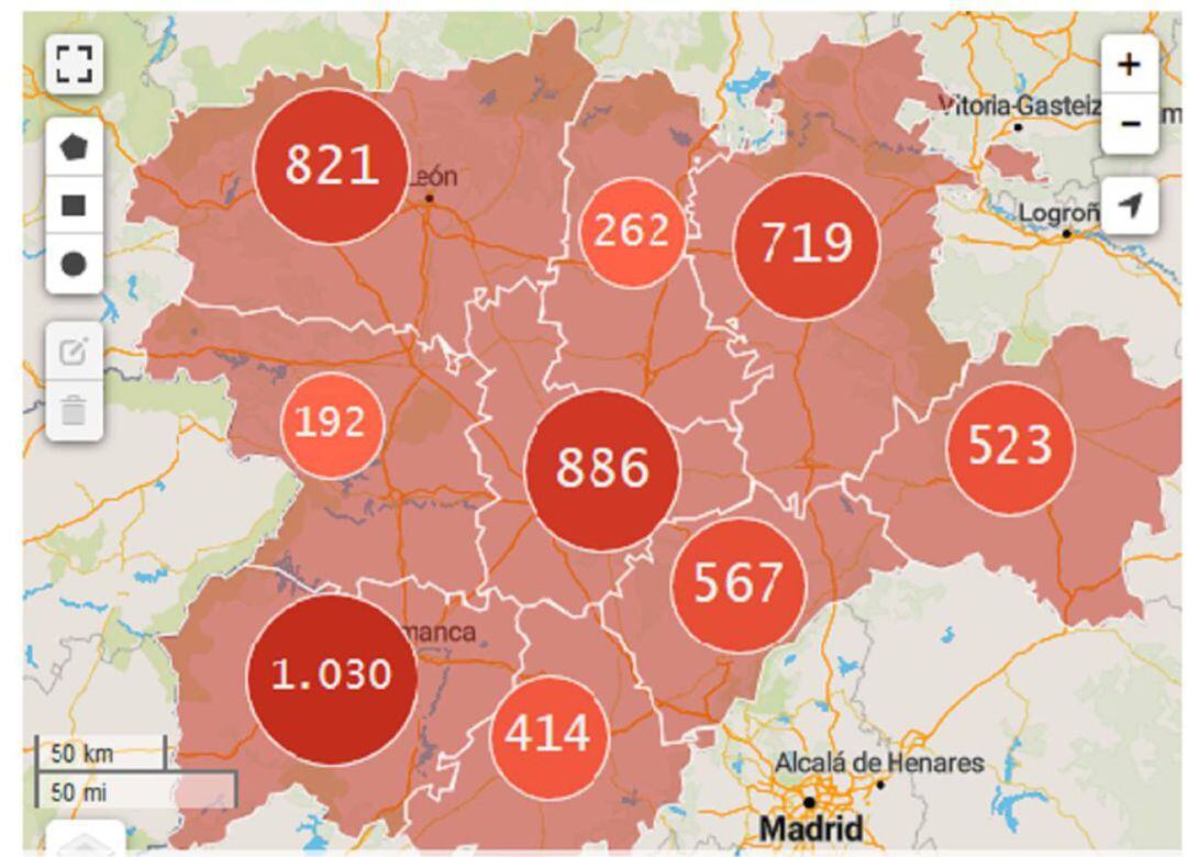 Casos confirmados en Castilla y León por coronavirus a 29 de marzo 