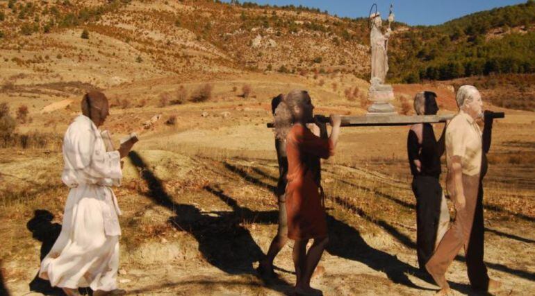 Escena de una procesión del Paisaje Ilustrado de Valdemeca (Cuenca).