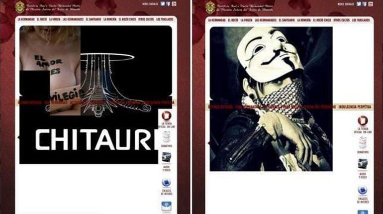 Captura de pantalla del &#039;hackeo&#039; de la página web de la Hermandad Matriz de Almonte.