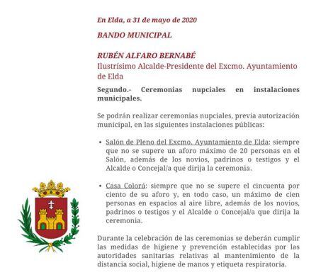 Bando del alcalde de Elda, por la Fase 2