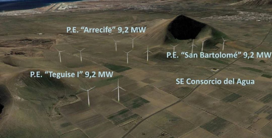 Algunos parques eólicos en marcha o proyectados en Lanzarote.