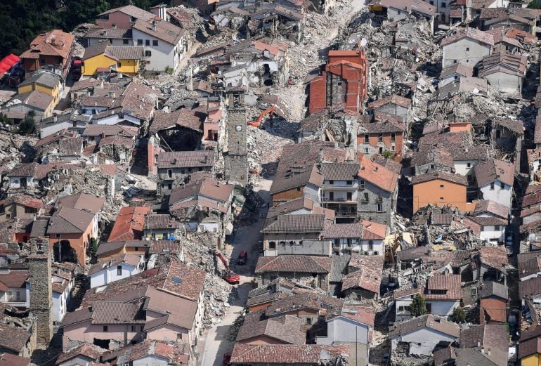 Vista aérea de los daños ocacionados por el fuerte terremoto que ha asolado el centro de Italia el pasado mes de Agosto. 