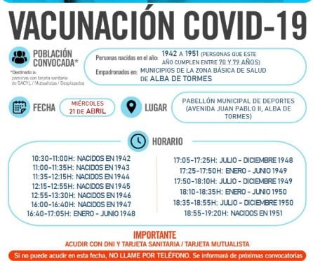 Información sobre la campaña de vacunación en Alba de Tormes