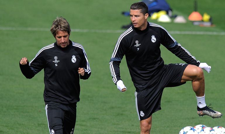 Coentrao y Cristiano, en un entrenamiento del Real Madrid.