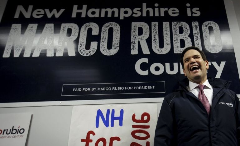 El candidato republicano Marco Rubio, en un acto de campaña en Manchester (New Hampshire). 