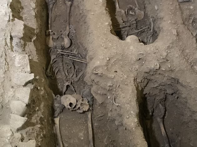 Algunos de los huesos que se han encontrado, tras las labores de restauración de la Iglesia de la Asunción en Valdepeñas (Ciudad Real)