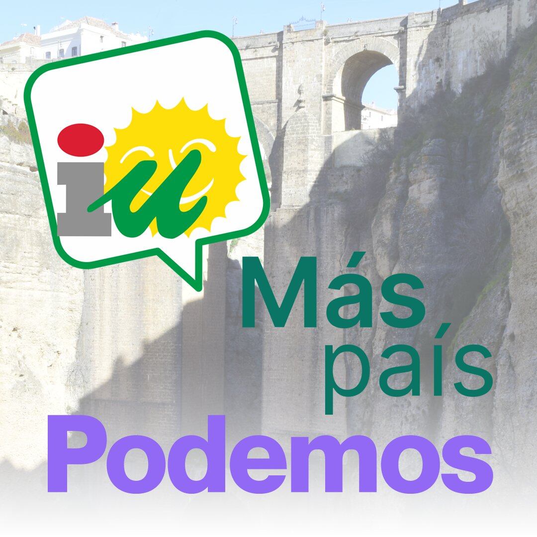 Cartel anunciador de las formaciones políticas IU, Podemos, Más País Ronda para anunciar su unión electoral