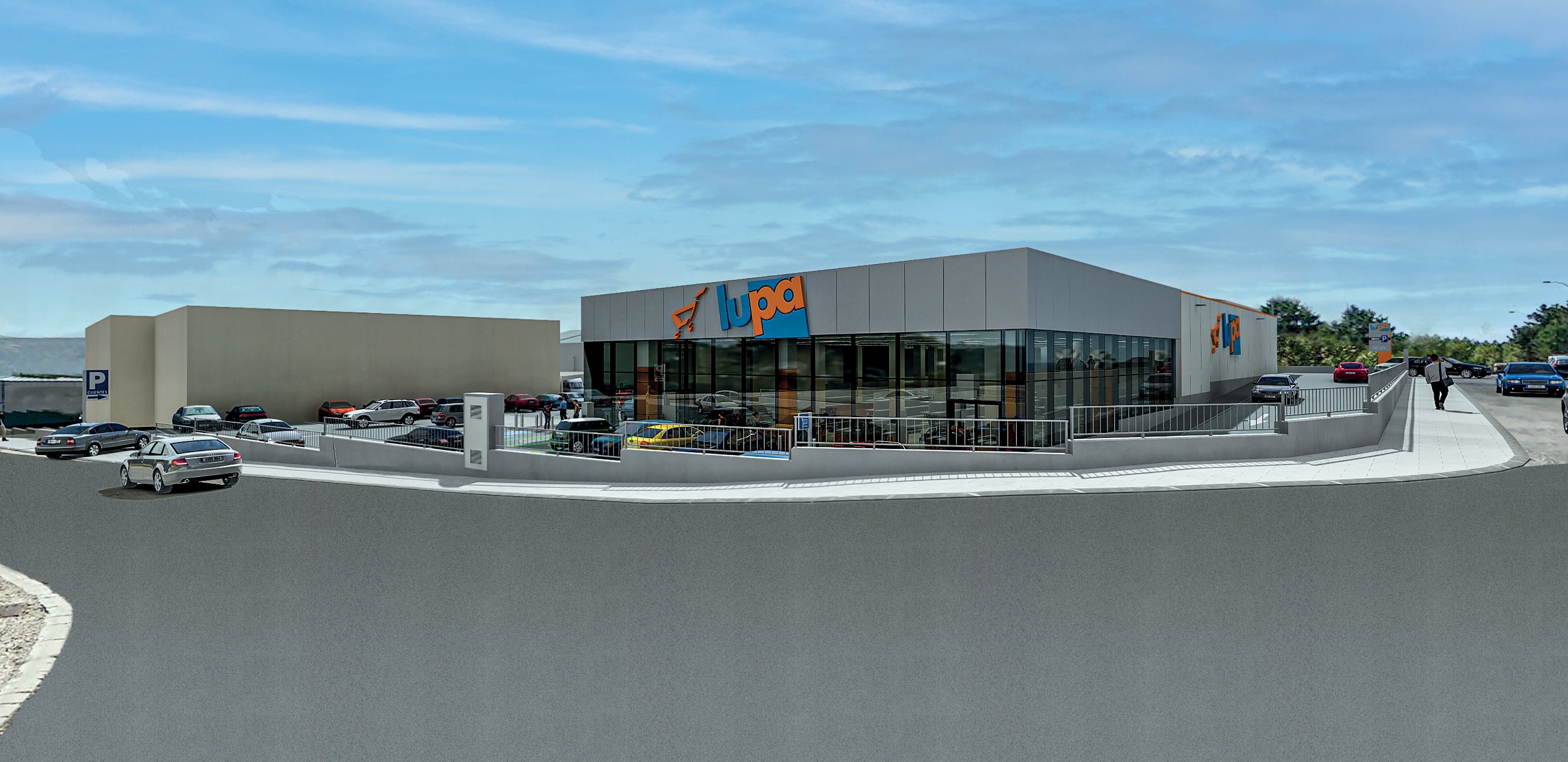 Infografía que muestra la fachada principal del nuevo supermercado