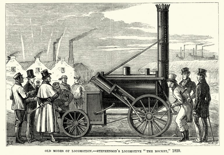 Ilustración de &#039;The Rocket&#039;, la locomotora de George y Robert Stephenson