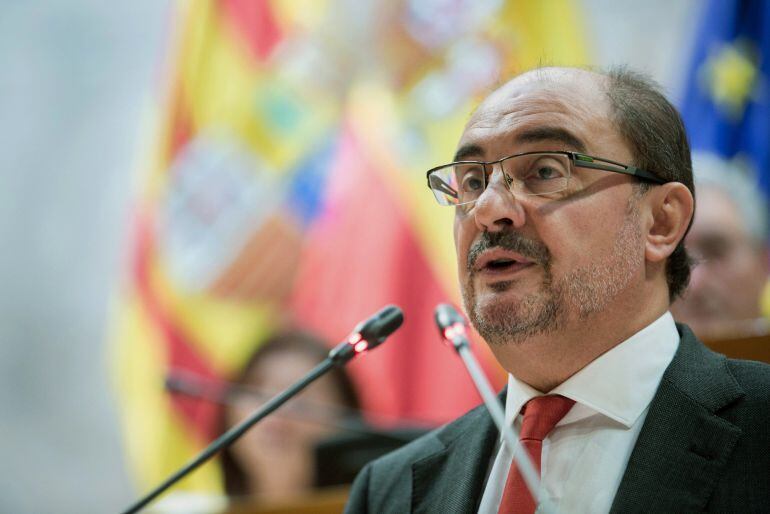 El presidente del Gobierno de Aragón, Javier Lambán, durante la primera sesión del debate sobre el estado de la comunidad