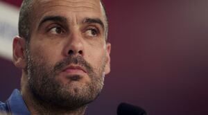 El entrenador del F.C. Barcelona, Josep Guardiola, durante la rueda de prensa previa al partido ante el Málaga