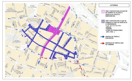 Así se reorganizaría el tráfico en el centro al peatonalizar la &#039;calle ancha&#039;