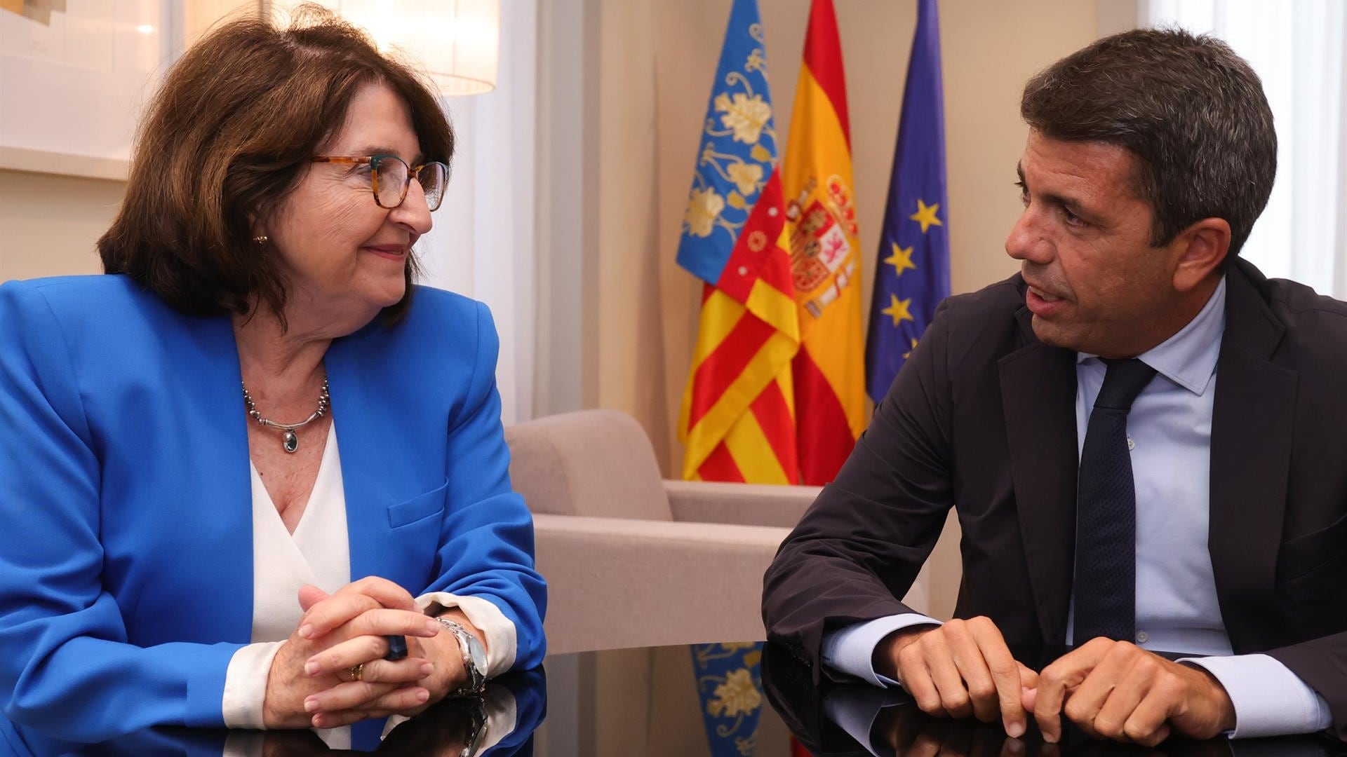 Amparo Navarro, rectora de la UA y Carlos Mazón, presidente de la Generalitat Valenciana en la reunión mantenida este lunes, 23 de septiembre