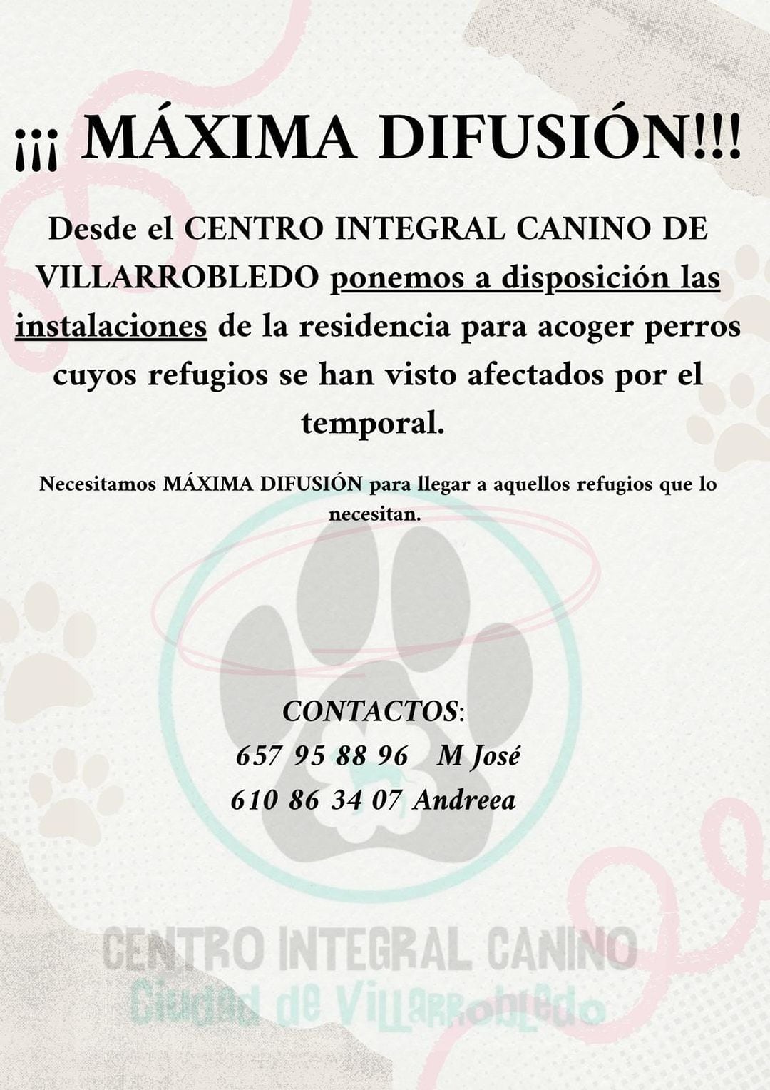 Cartel de la protectora de Villarrobledo cediendo instalaciones