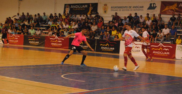 Los jugadores del Jaén Paraíso Interior y el PozoMurcia durante el partido disputado en Andújar.