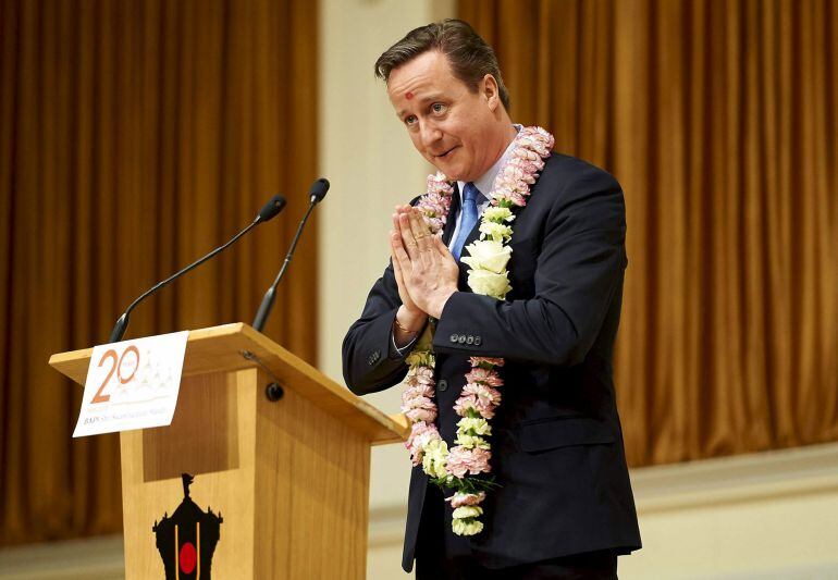 David Cameron en un acto de campaña en el Templo Hindú de Neasden de Londres