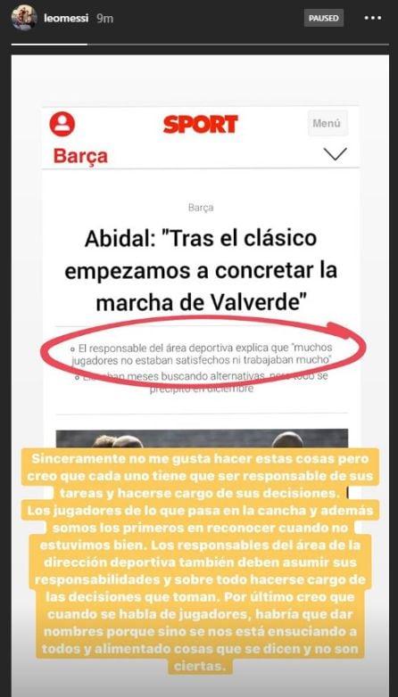 La contestación de Messi a Abidal en Instagram