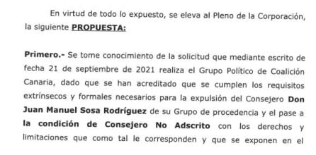 Propuesta para el nombramiento de Juan Manuel Sosa como consejero no adscrito.