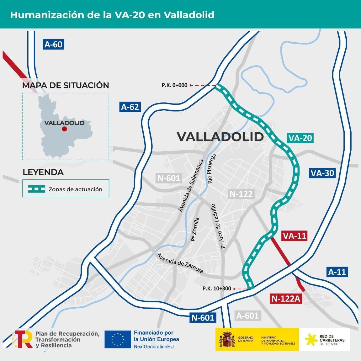 Ámbito de actuación de las obras en la Va-20