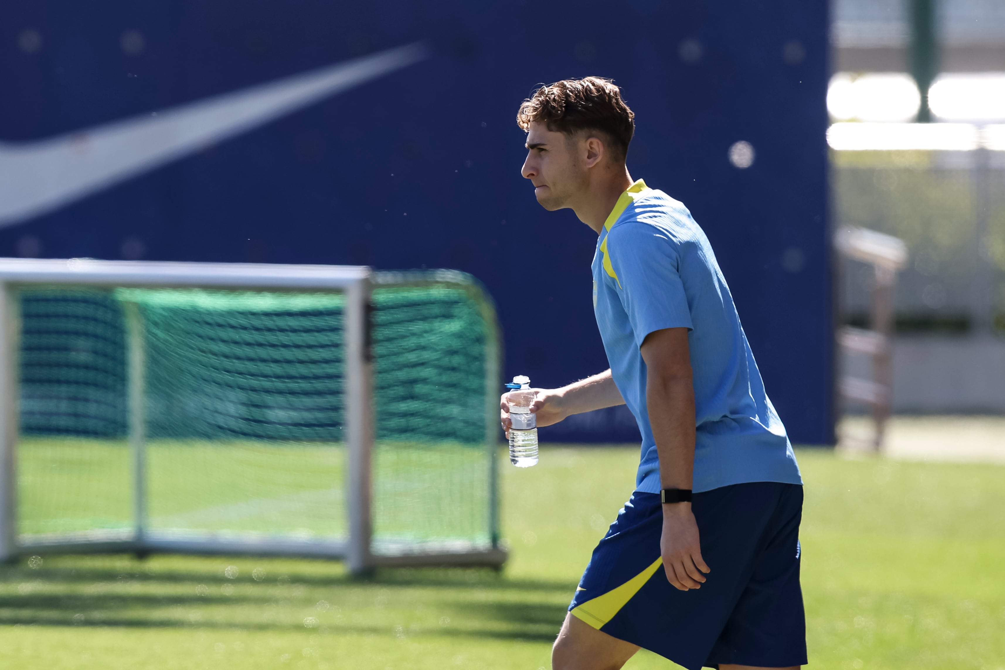 Fermín López, durante el entrenamiento previo al FC Barcelona-Atlético de Madrid
