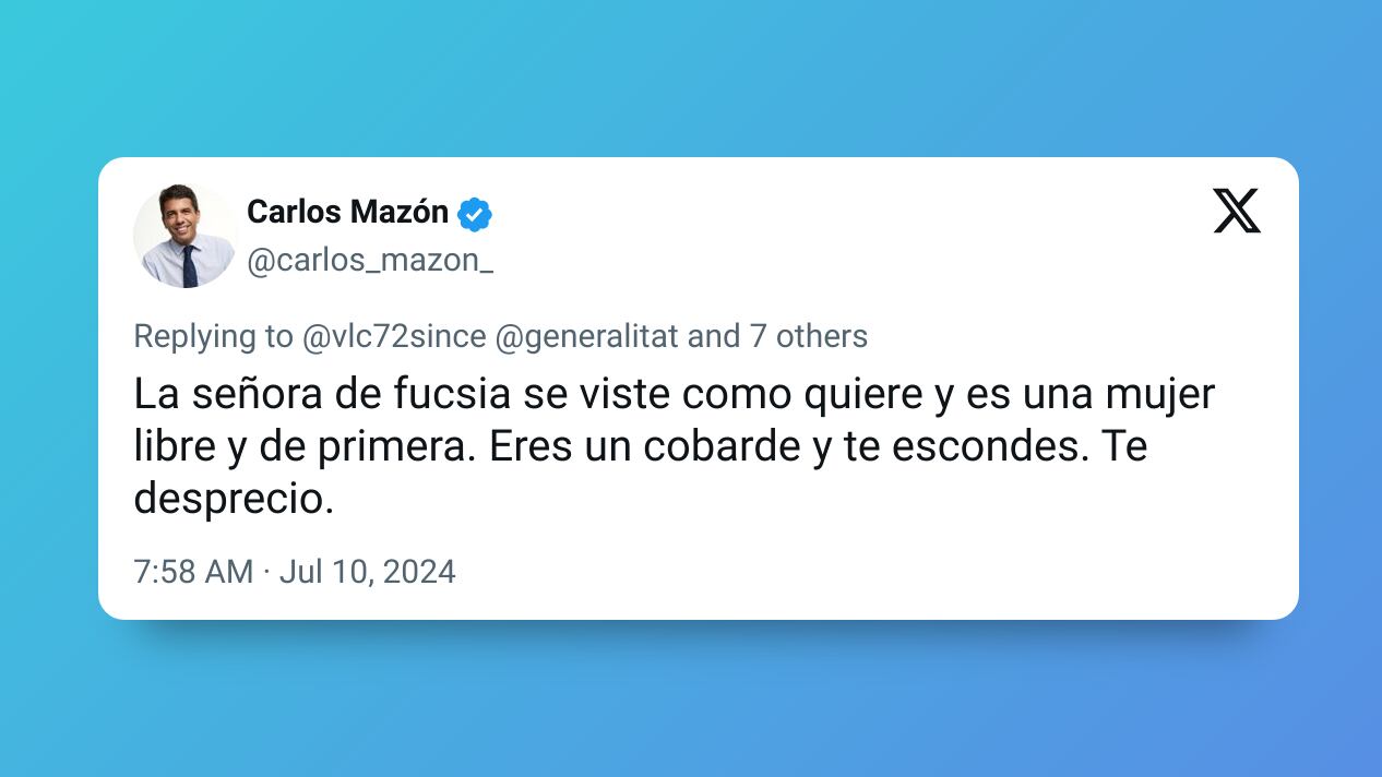 Publicación en X de Carlos Mazón defendiendo a Nuria Montes