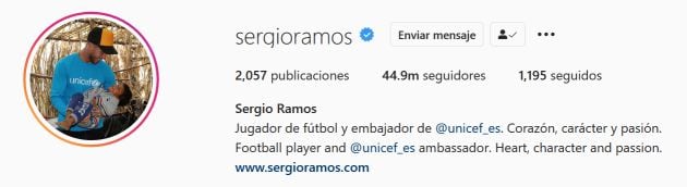 El perfil de Sergio Ramos en Instagram.