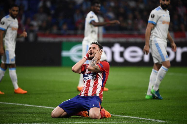 Saúl durante la final de la Europa League contra el Marsella en Lyon. 