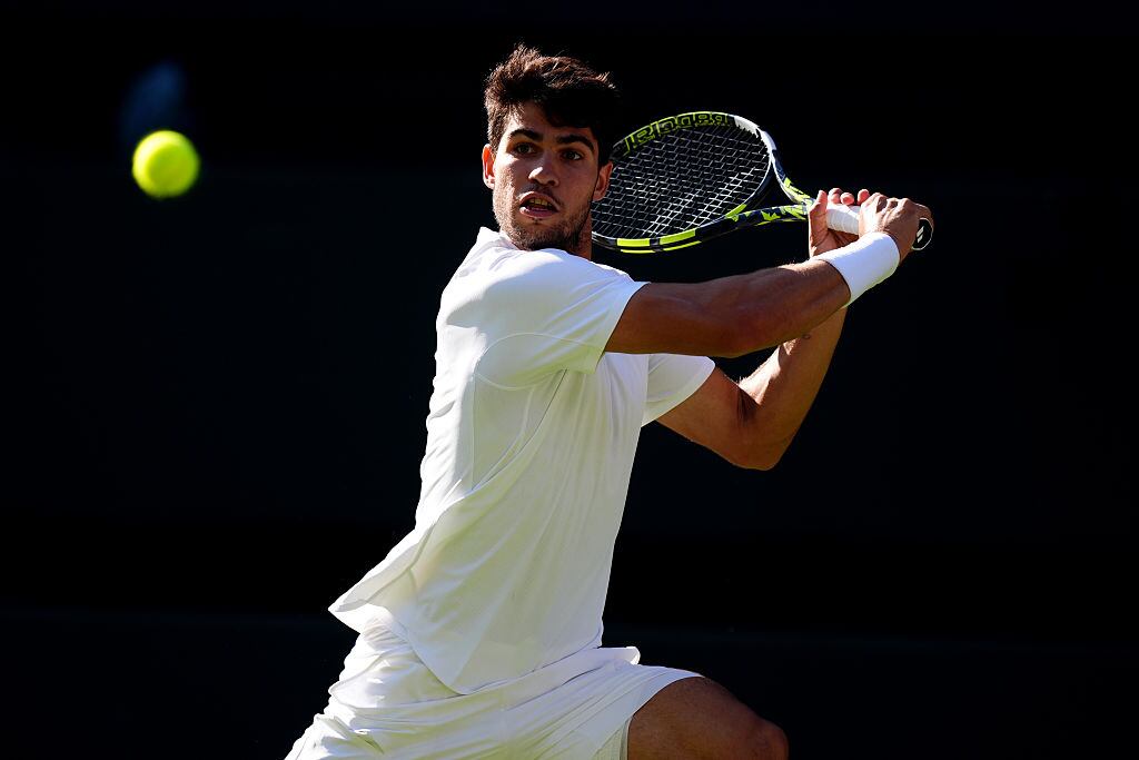 Carlos Alcaraz, durante su partido ante Norrie en cuartos de Wimbledon
