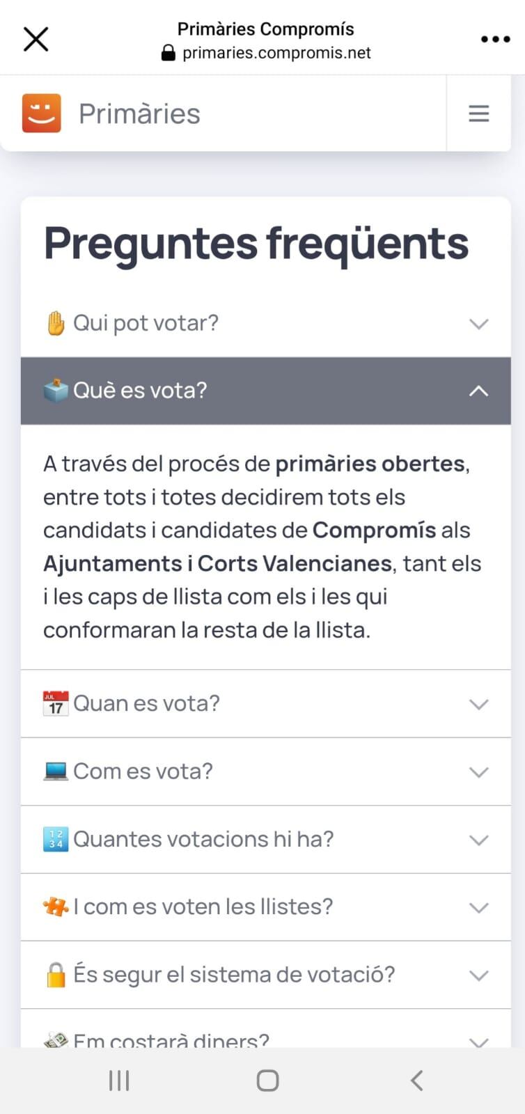 Pantallazo de la web de Compromís