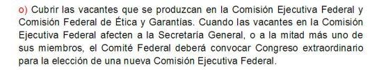 Punto o) del artículo 36 de los estatutos del PSOE