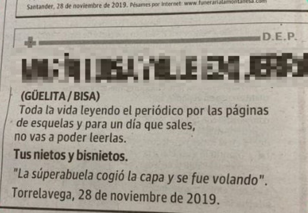 Esquela publicada por &#039;El Diario Montañés&#039;.